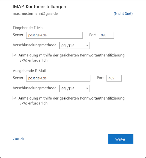 Outlook Eingabe Parameter