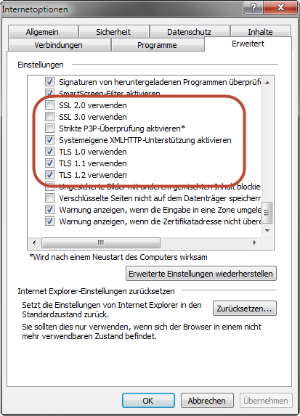 Abschalten von SSLv3 im Internet Explorer