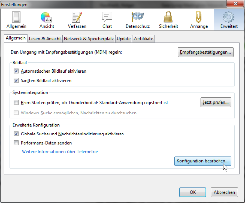 Abschalten von SSLv3 in Mozilla Thunderbird